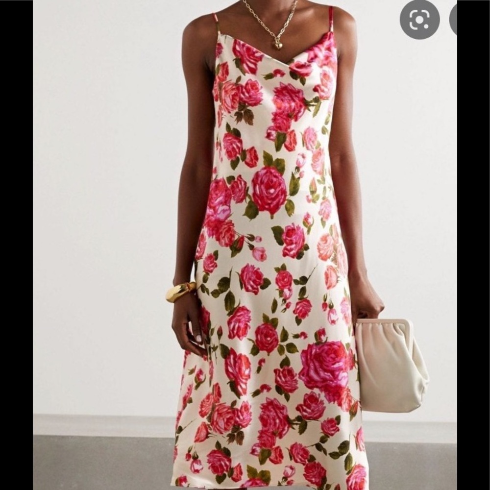 L’AGENCE Nyla Draped Floral-print Silk-satin Midi Dress size 8